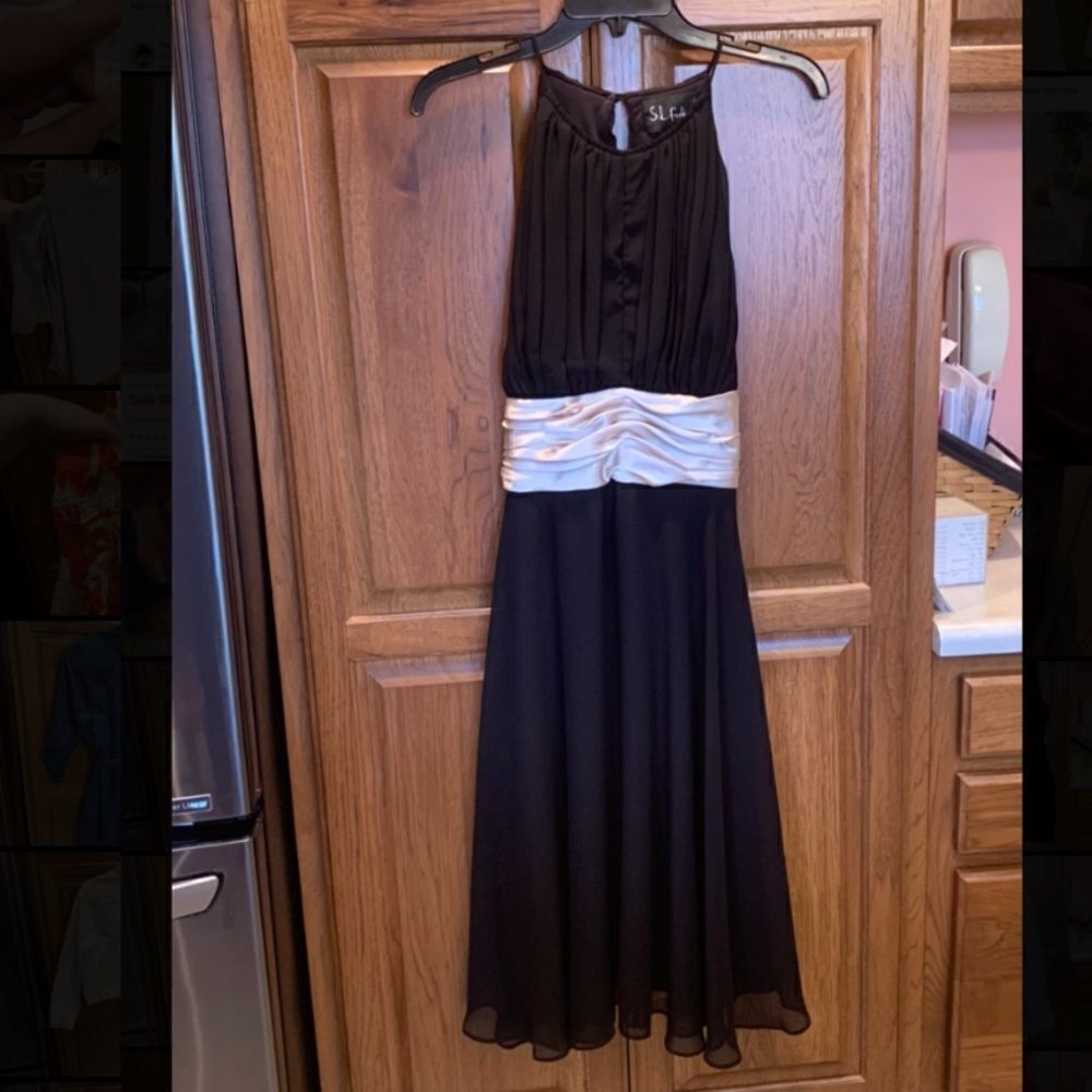 Black Knee Length Dress w/ Champagne accent- Sz 12